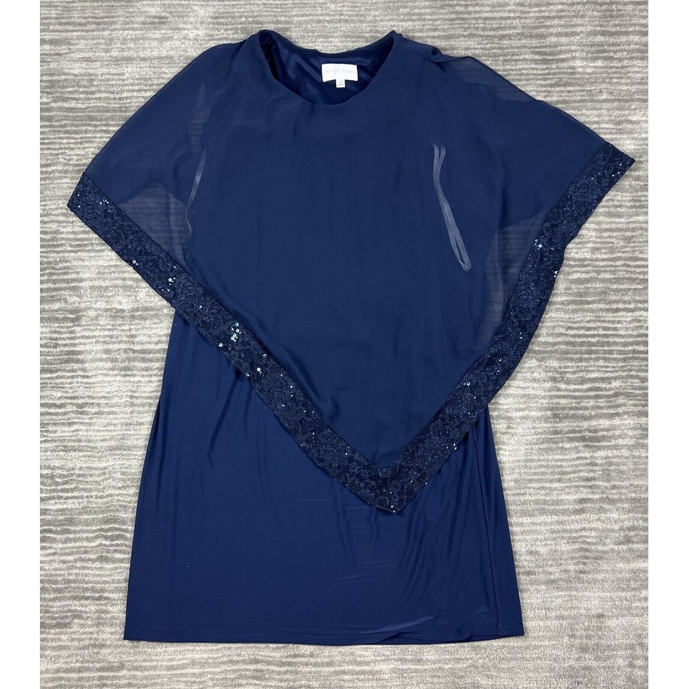 Oleg Cassini Dress Womens 16W Blue‎ Formal Sequin Accent Shoulder Overlay
